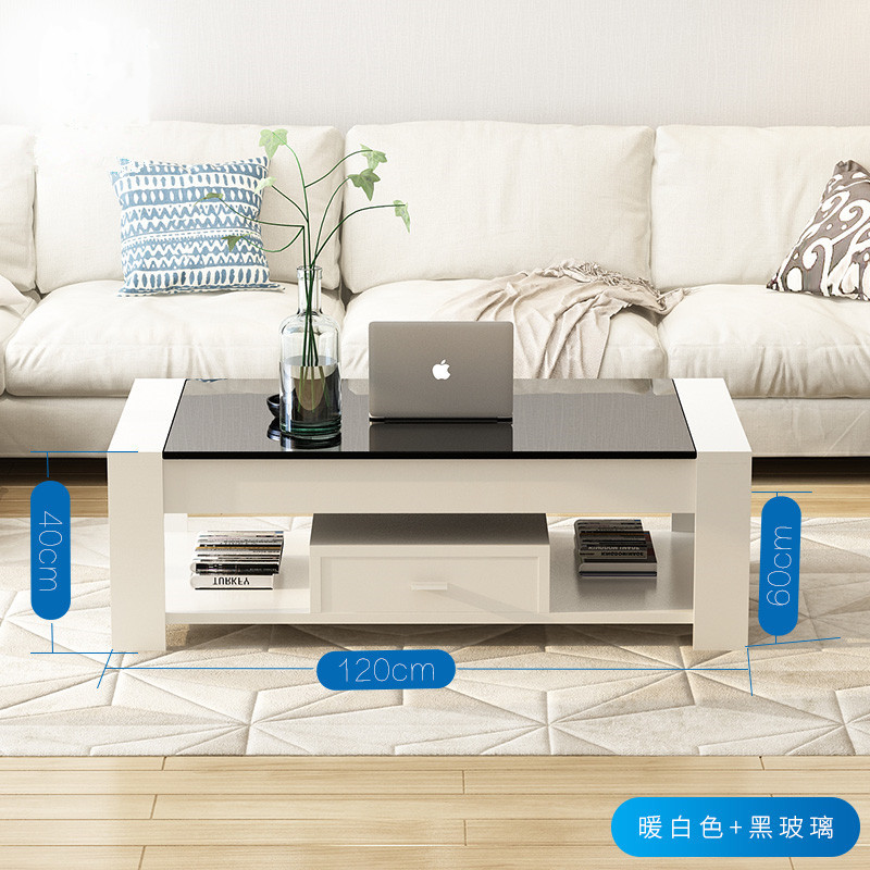 特价茶几简约现代钢化玻璃茶几 客厅简易小户型创意茶几桌子 1.2暖白+黑玻璃