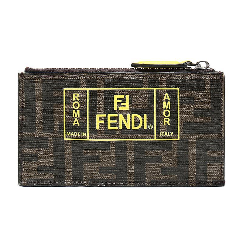 FENDI 芬迪 男士织物涂层零钱包卡包 7M0227 A7SB F17HW-棕色FF图案