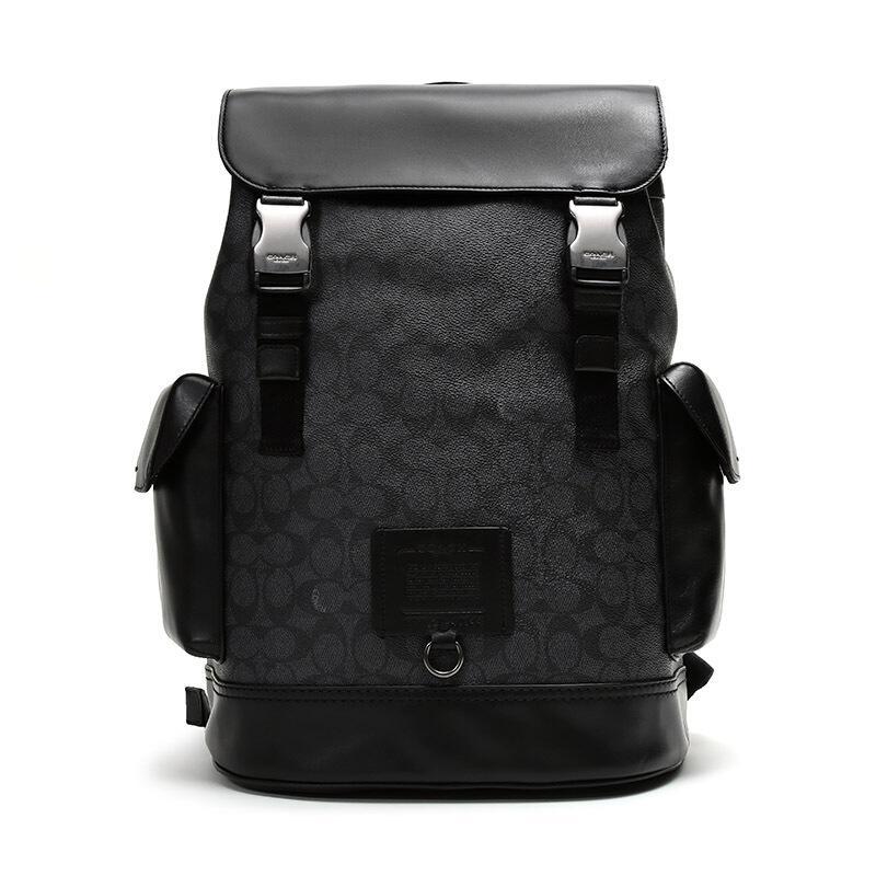 COACH 蔻驰 奢侈品 男款黑色炭灰色经典标志涂层帆布配皮双肩包旅行包 40344 QBCHR QBCHR-黑色炭灰色经典标志