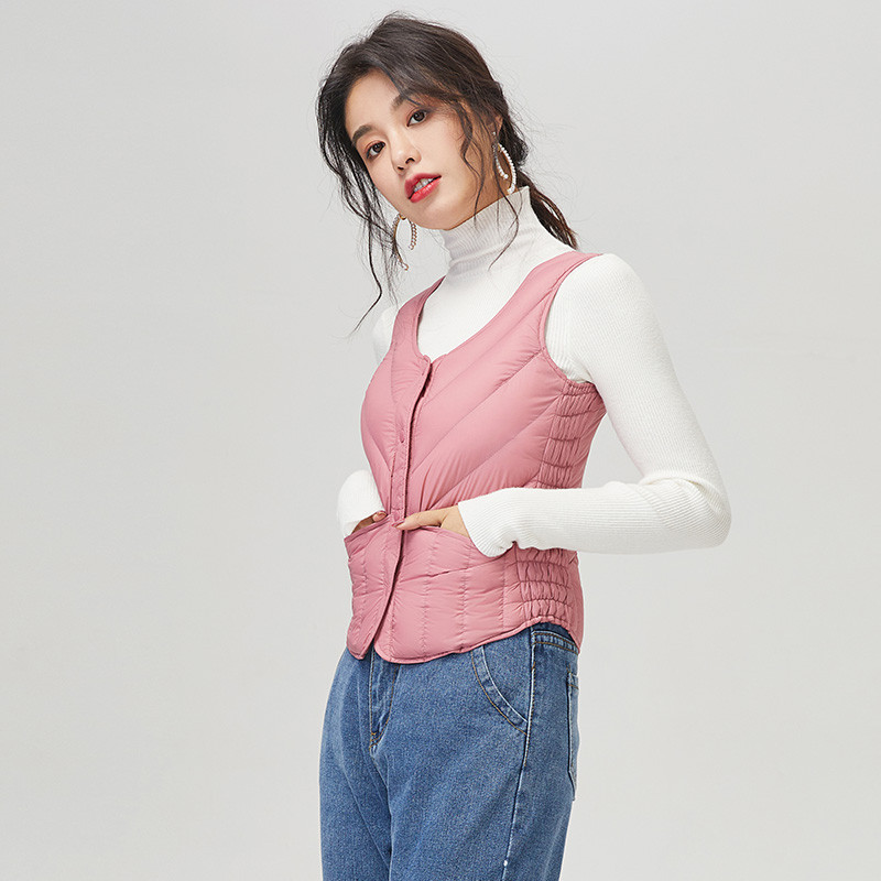 高梵羽绒马甲女轻薄背心内穿修身坎肩2019新款冬装韩版马夹贴身潮 165/L 皮粉