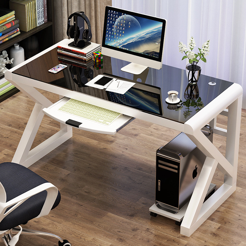鑫环境 电脑台式桌家用简约现代经济型书桌简易钢化玻璃电脑桌学习桌子