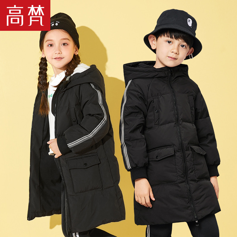 高梵90绒儿童羽绒服男童女童中长款2019新款洋气加厚大童冬季 140cm 黑色