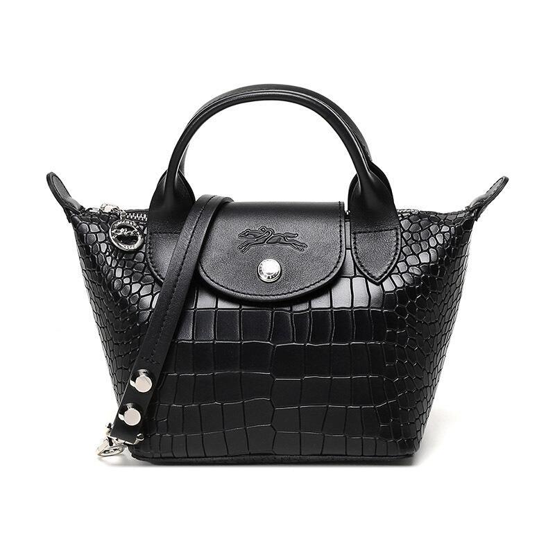 Longchamp 珑骧 女士LE MINI PLIAGE CUIR系列牛皮手提包 1500 HMV 001-黑色