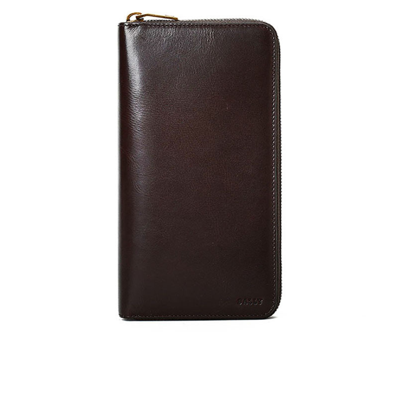 BALLY/巴利 男钱包纯色光面长款拉链旅行钱夹 6208236 巧克力色
