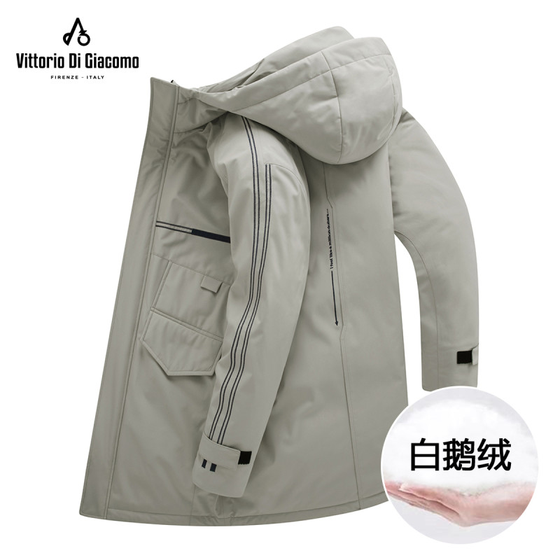 【白鹅绒】迪伽默 意大利VDG 溜肩阔版90白鹅绒连帽时尚中长款羽绒服 3色可选 米灰 XXXL