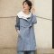 恒源祥连帽宽松风衣女秋2019新款工装风休闲外套内外撞色长袖大衣_1 170/XL 兰色
