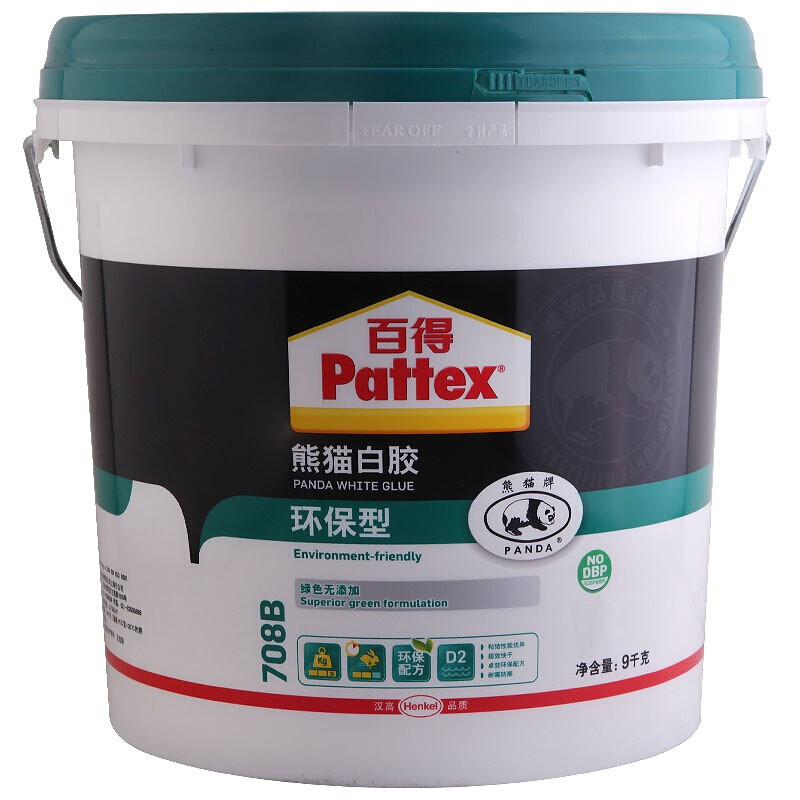 汉高百得(Pattex) 熊猫白胶 多功能白乳胶 手工木工白胶 耐霉防水环保型 快干木板胶 粘接力强 708B 9kg