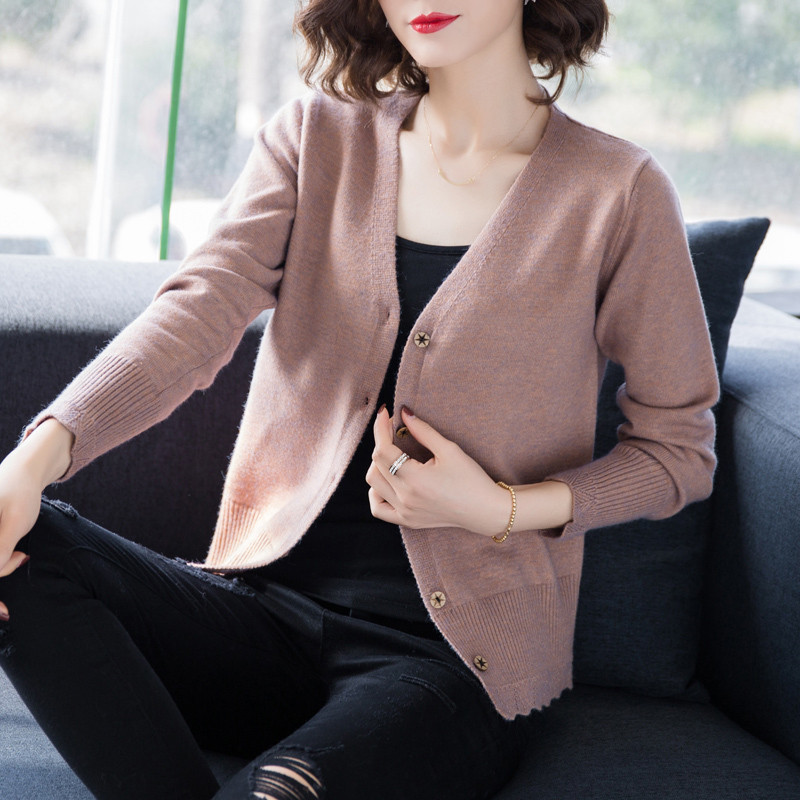 朗妮姿(LANGNIZI) 针织外套女 新款春秋季女装慵懒风韩版宽松毛衣外穿百搭针织衫开衫上衣 A806# 花皮粉 XL【125-135斤】