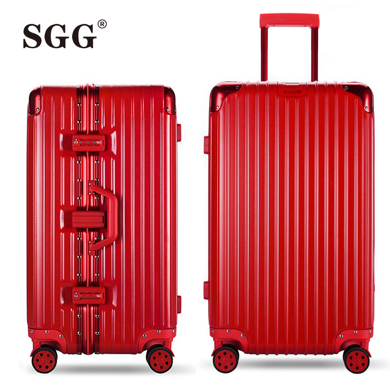 SGG大容量行李箱26寸女韩版运动版加厚铝框拉杆箱万向轮复古旅行箱出国托运箱男商务皮箱超大密码箱硬箱子 26寸【关注加购下单送透明箱套】 红色