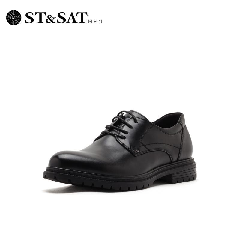 星期六(ST&SAT)秋季新款系带平底休闲皮鞋男士SS93120201 10黑色 39码