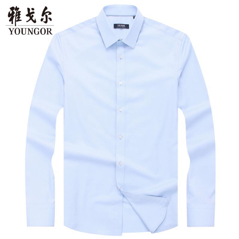 Youngor/雅戈尔长袖衬衫秋冬季新款休闲浅蓝修身衬衣男装 38 浅蓝