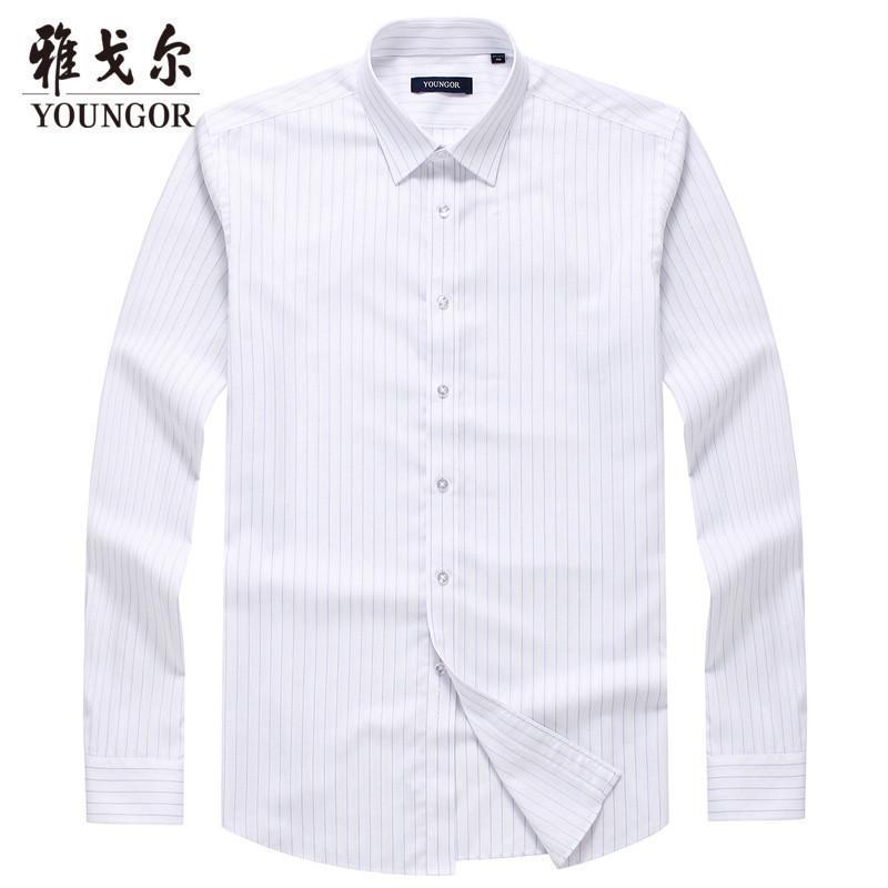 Youngor/雅戈尔春季商务衬衫条纹纯棉DP免熨长袖衬衫男A009_1 白底蓝条 43