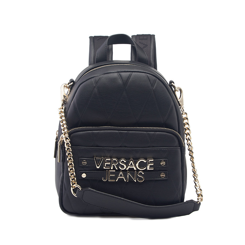 VERSACE JEANS范思哲 奢侈品 新款女士黑色皮革小号字母图案双肩包 E1VSBBL2 70712 899 黑色