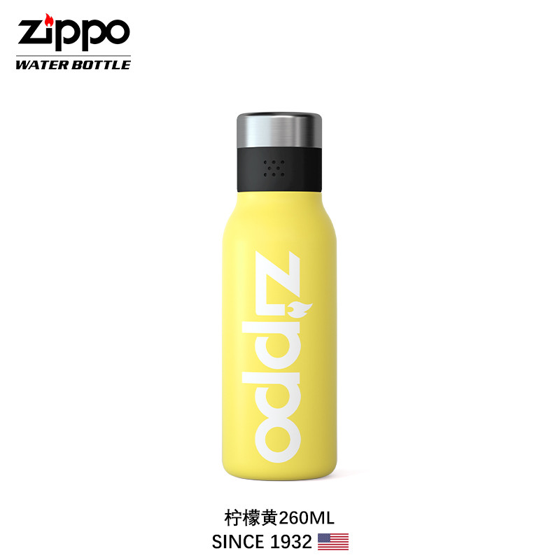 美国Zippo水杯男潮流学生男女316L不锈钢保温杯个性运动360ml水杯 柠檬黄260ml 尺寸