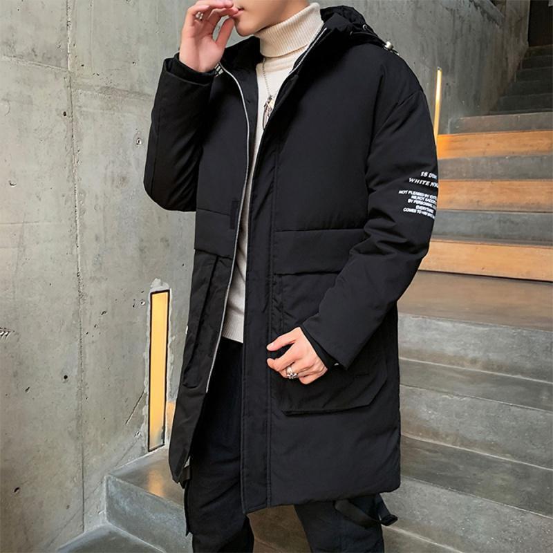 海德斯曼冬季加绒加厚男士时尚字母连帽百搭保暖中长款羽绒服男外套60281_1 XXXL 默认颜色