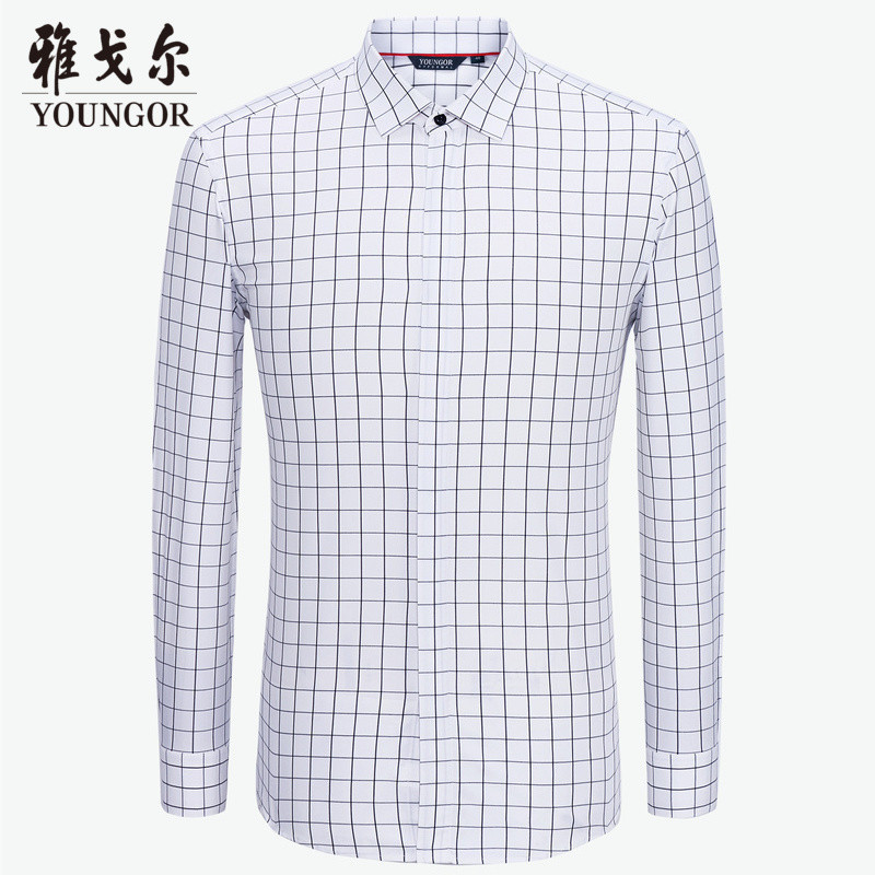 Youngor/雅戈尔新款男士长袖衬衫商务衬衣修身DP免烫衬衫男602BFC 白色 38