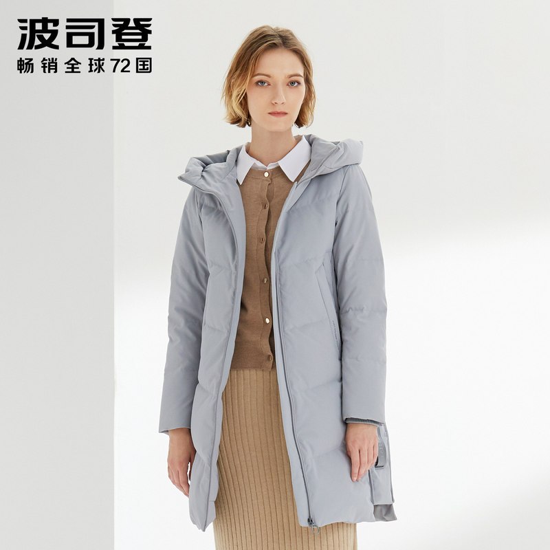 波司登羽绒服女连帽中长款2019冬季新款时尚保暖外套 165/88A 静谧灰8210