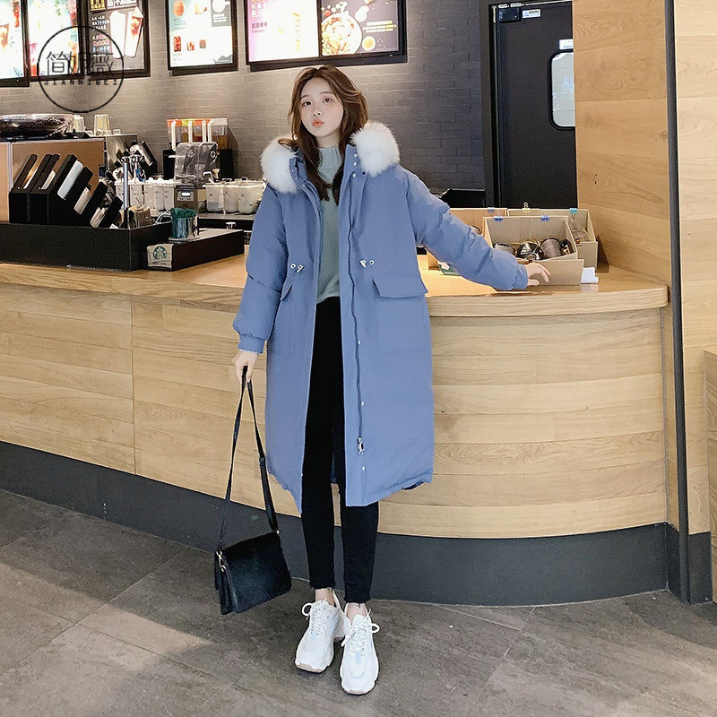 简妮薇(JIANNIWEI)中长款羽绒服棉服女2019冬季新款韩版加厚加绒棉衣宽松超大码棉 蓝色 3XL