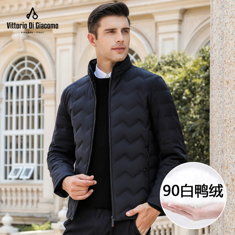 迪伽默 意大利VDG 简约立领防钻绒无绗线轻薄羽绒服 4色可选 XXL 藏青