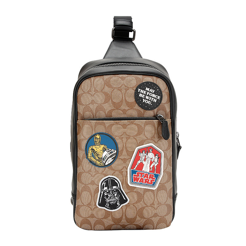 COACH 蔻驰 奢侈品 男士星战系列黑色人造革配皮胸包挎包 F88274 QB/M2 卡其色F88066
