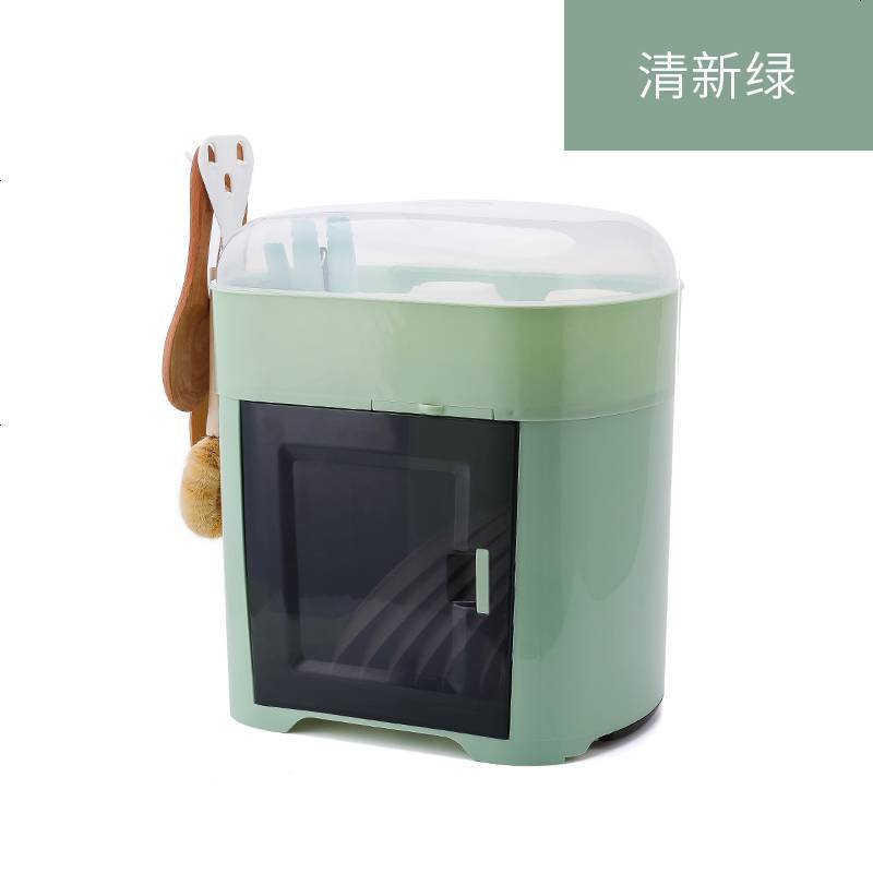 厨房碗架碗筷收纳盒放碗碟沥水收纳架二层带盖家用置物架塑料碗柜_638_380 清新绿