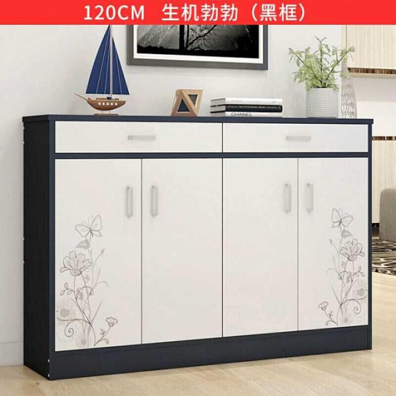 新款欧式简约现代仿烤漆玄关柜客厅隔断柜子多功能简易经济型靠墙鞋柜J140cm北欧枫木色带 120cm黑框生机勃勃