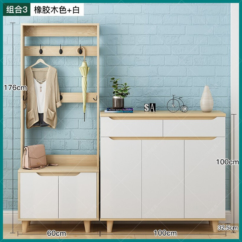 鞋柜衣架一体带挂衣架组合口和挂衣柜衣镜进坐着换鞋凳子衣帽架挂鞋架SN2777北美黑胡桃 橡胶木+白色组合60+100cm