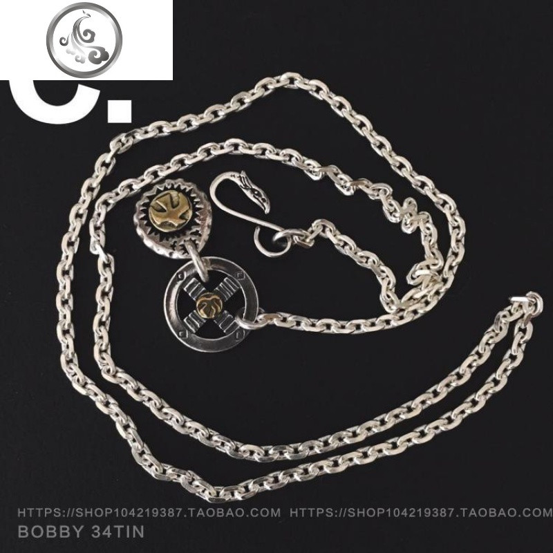 925纯银太角链高桥配链泰银做旧圆盘鹰挂钩十字链男女长项链 B款65厘米