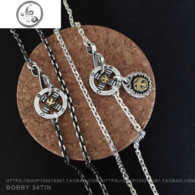 925纯银太角链高桥配链泰银做旧圆盘鹰挂钩十字链男女长项链 C款70厘米