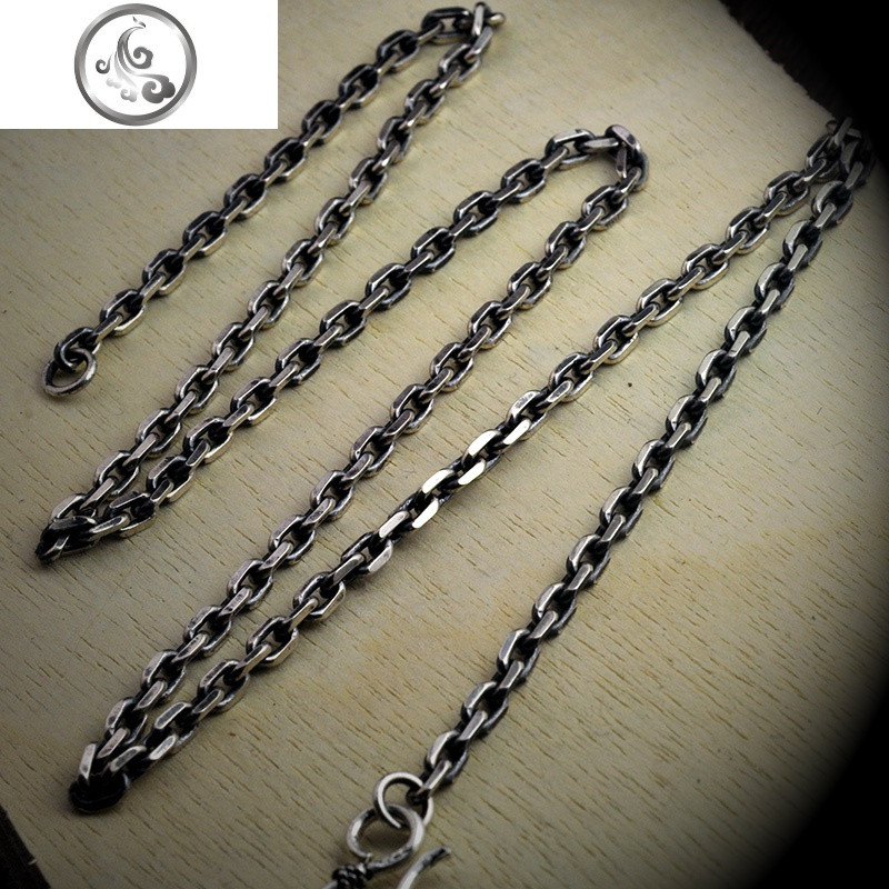 925纯银男士个性太角链泰银复古时尚潮男锁骨链长款做旧粗矿项链 &ldquo;亮银&rdquo;或者&ldquo;鹰扣&rd