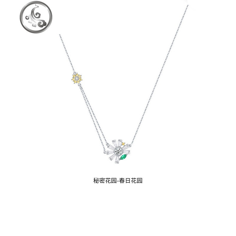 项链女纯银锁骨链吊坠小众设计银饰首饰520送女友壹 秘密花园-春日花园