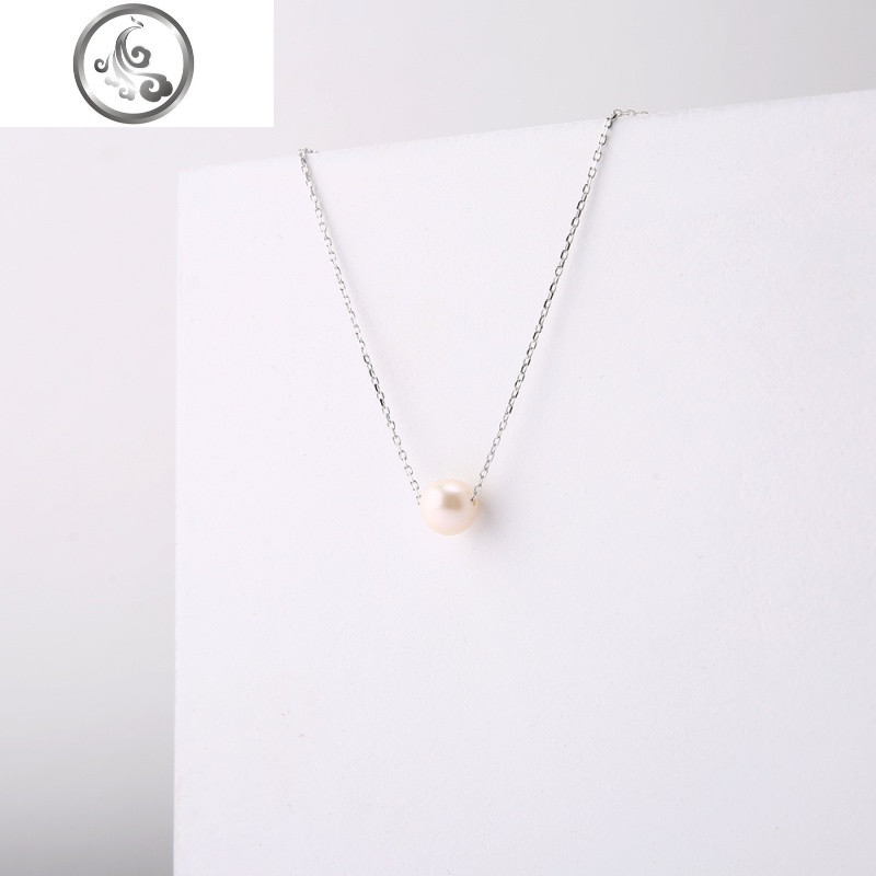 纯银单颗天然珍珠锁骨链简约气质一颗迷你小珍珠极细项链生日女 白珍珠6.5-7.5mm+银链子