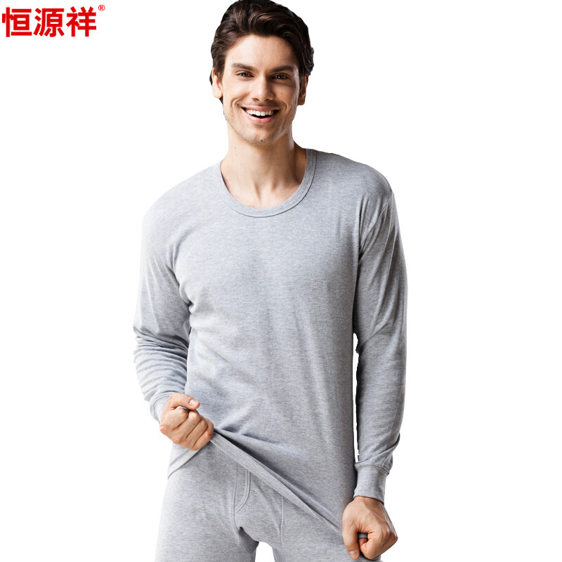 恒源祥男女士保暖内衣套装薄款秋衣秋裤纯棉圆领棉毛衫打底秋冬保暖衣y 女款160/85(S) 男士麻灰