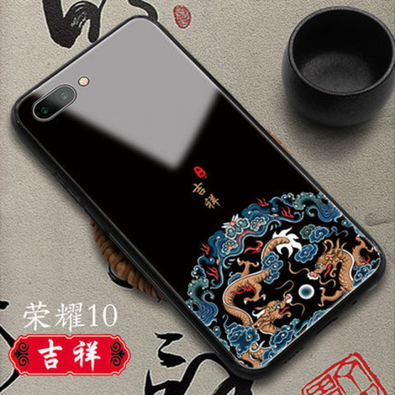 中国风荣耀10手机壳玻璃荣耀20/v10/v20潮牌国潮华为P20/30情侣款_496_22 【吉祥】+送指环扣华为mate10pro