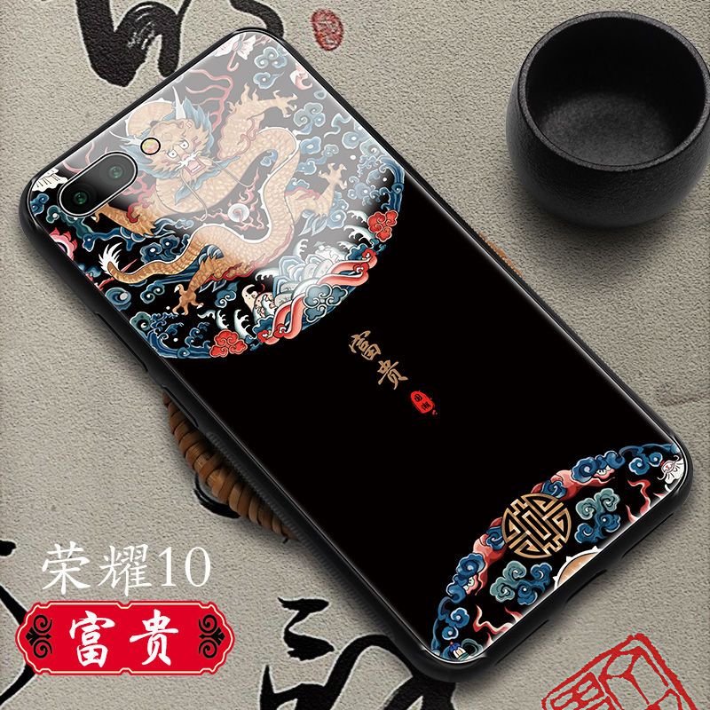 中国风荣耀10手机壳玻璃荣耀20/v10/v20潮牌国潮华为P20/30情侣款_496_22 【富贵】+送指环扣荣耀V9
