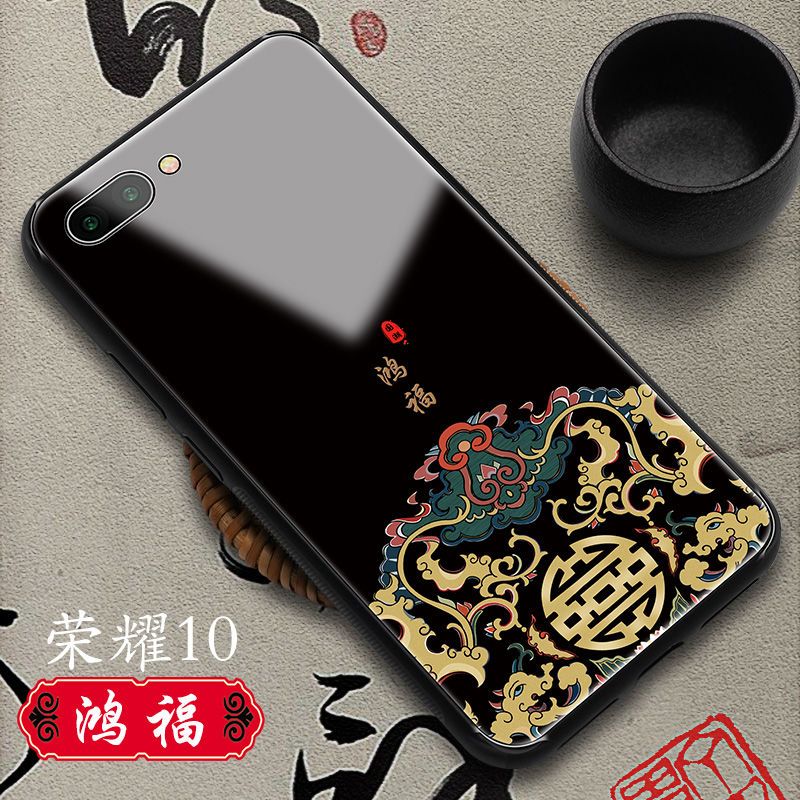 中国风荣耀10手机壳玻璃荣耀20/v10/v20潮牌国潮华为P20/30情侣款_496_22 【鸿福】+送指环扣华为mate10