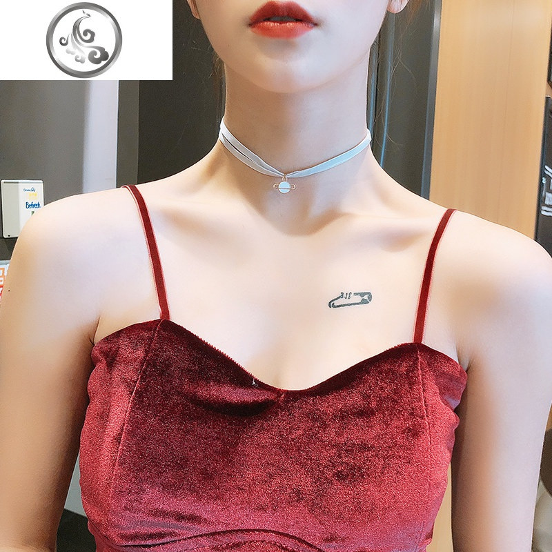 吊坠项链女潮网红气质小众设计锁骨链项圈冷淡风短款颈带脖子饰品_1 27#灰色+宇宙