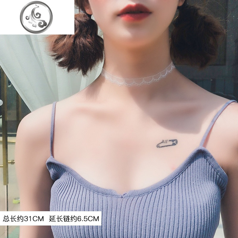 吊坠项链女潮网红气质小众设计锁骨链项圈冷淡风短款颈带脖子饰品_1 14#蕾丝白色