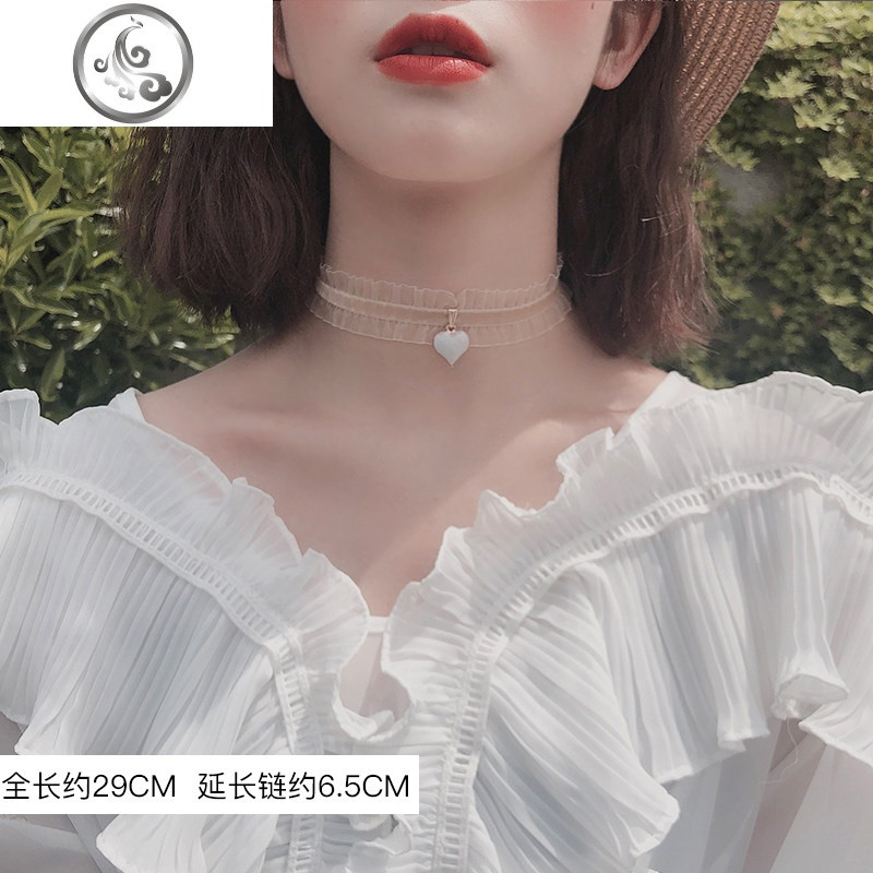 吊坠项链女潮网红气质小众设计锁骨链项圈冷淡风短款颈带脖子饰品_1 2#爱心款