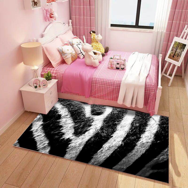 儿童房地毯公主房少女地毯瑜伽爬行毯床边毯客厅卧室机洗_312 100×160cm特惠 斑马纹
