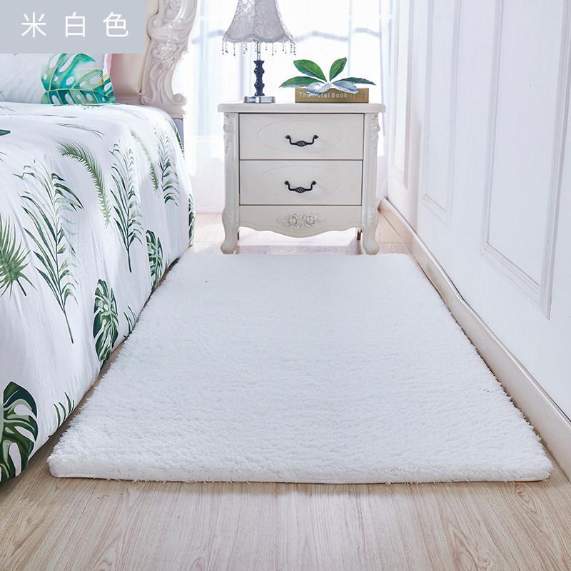卧室床边地毯家用毛绒毯榻榻米垫子ins少女满铺床前加厚地垫_718_672 60x160CM 米白色方