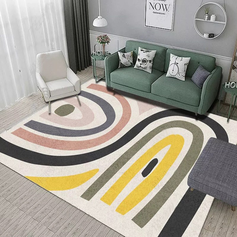 客厅地毯现代简约北欧ins茶几垫房间卧室床边满铺地垫可机洗定制_682 宽120×长160厘米 机织尚品北欧几何04