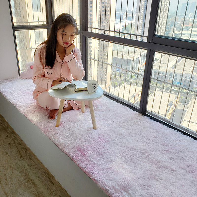 长毛绒飘窗垫卧室装饰窗台垫四季通用毛毛垫子阳台坐垫定做_189 200×80厘米 樱花粉长毛