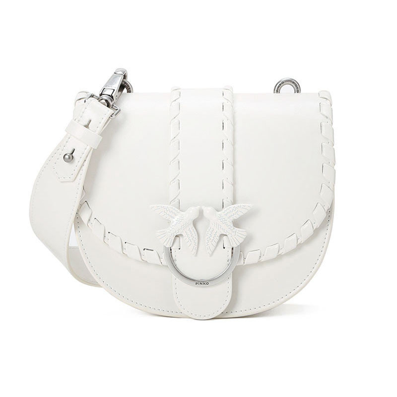 PINKO/品高 19秋冬新款编织波纹皮带单肩斜挎女包马鞍包1P21EA 白色