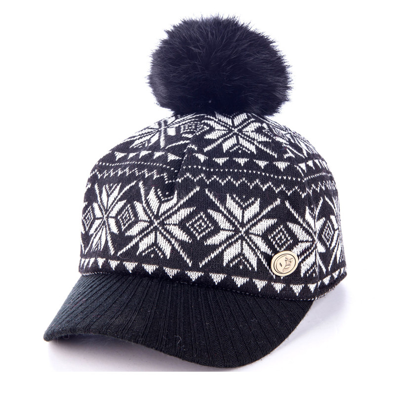 快乐狐狸（ActionFox）运动户外男女冬季时尚保暖毛球棒球帽1492_1 1492黑色（58CM）