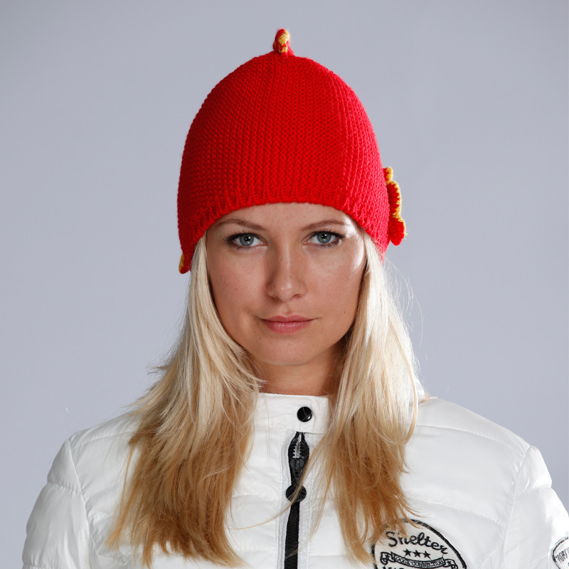 快乐狐狸（ActionFox）运动户外男女时尚冬季卡通动物针织帽毛线帽0748_1 0748红色（58CM）