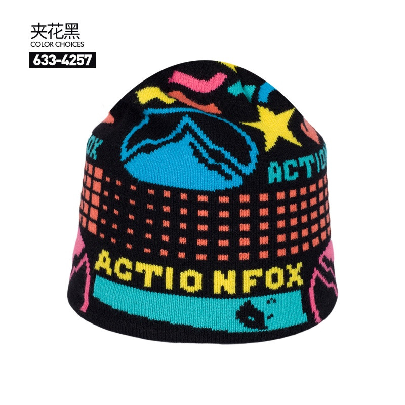 快乐狐狸（ActionFox）运动户外男女时尚针织毛线套头帽4257_1 4257夹花黑（58CM）