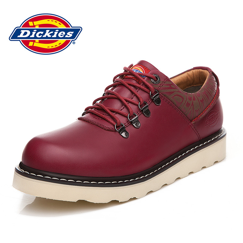 【特价99元】Dickies男鞋英伦风秋季工装鞋低帮男士鞋子潮鞋厚底耐磨真皮休闲皮鞋173M50LXS54 红色173M50LXS73 41码