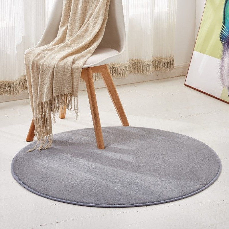 圆形珊瑚绒地毯客厅沙发毯卧室房间床边满铺毯榻榻米飘窗垫可定制_2 1.2米直径 浅灰色