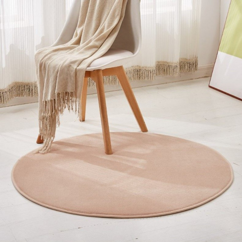 圆形珊瑚绒地毯客厅沙发毯卧室房间床边满铺毯榻榻米飘窗垫可定制_2 2米直径 浅驼色